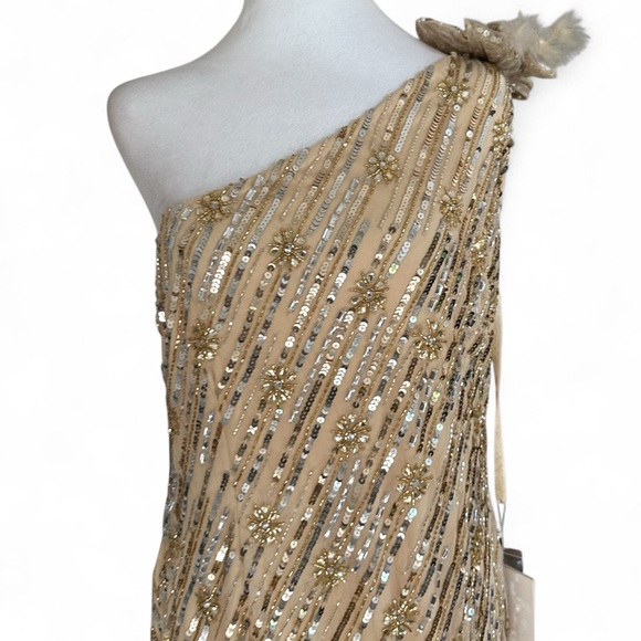 MAC DUGGAL Gold Embellished Floral Detail One Shoulder Gown Sz 12 - Picture 4 of 6